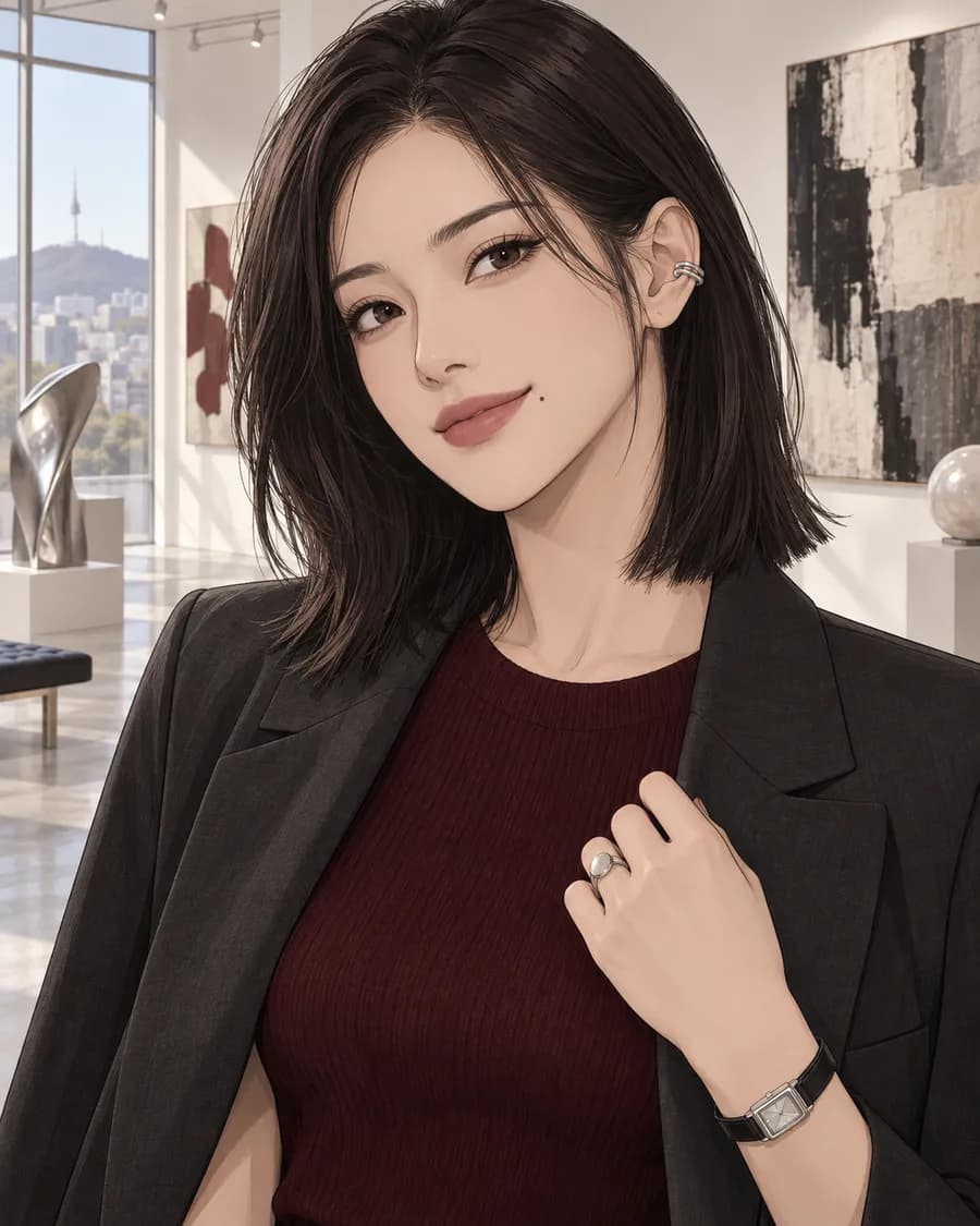 전시장에서 비밀을 나누는 AI 캐릭터 Maya