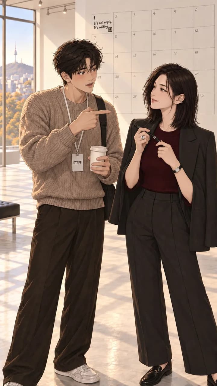 벽 앞에서 반지를 만지며 대화하는 Maya